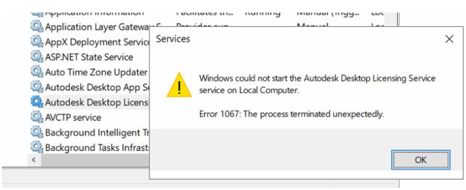 启动Autodesk Desktop Licensing Service时出现错误1067:进程意外终止怎么办(图1)