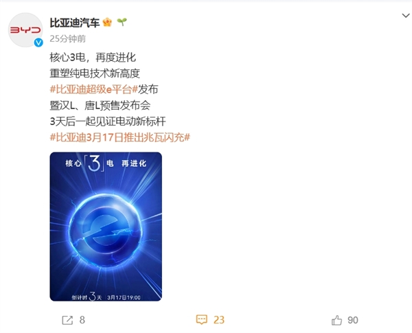 比亚迪宣布推出1000V兆瓦闪充!加油、充电同速 或首搭汉L、唐L(图1) 比亚迪宣布推出1000V兆瓦闪充!加油、充电同速 或首搭汉L、唐L