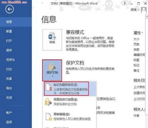 如何将Word2013文档设置为只读?