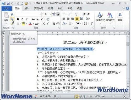 怎样在Word2010文档中进行复制.剪切和粘贴操作