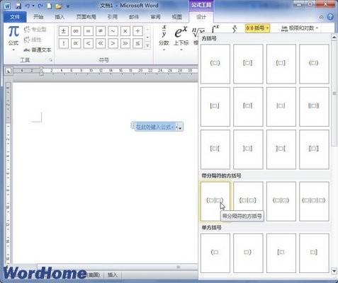 在Word2010文档中创建包含括号的公式(图2) 在Word2010文档中创建包含括号的公式