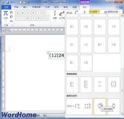 在Word2010文档中创建包含括号的公式(图4) 在Word2010文档中创建包含括号的公式