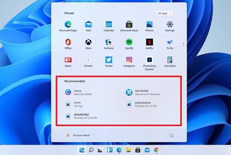 Windows11怎么删除开始菜单中的推荐文件部分?(图1) Windows11怎么删除开始菜单中的推荐文
